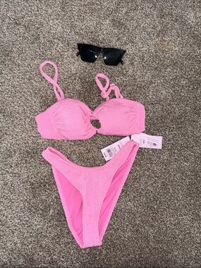Target Pink Textured Bikini Top and Bottom Set
